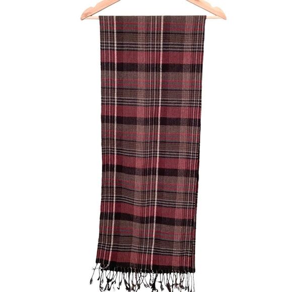 Made in England 100% Cashmere Red & Black Plaid Fringed Scarf Unisex - Picture 6 of 9